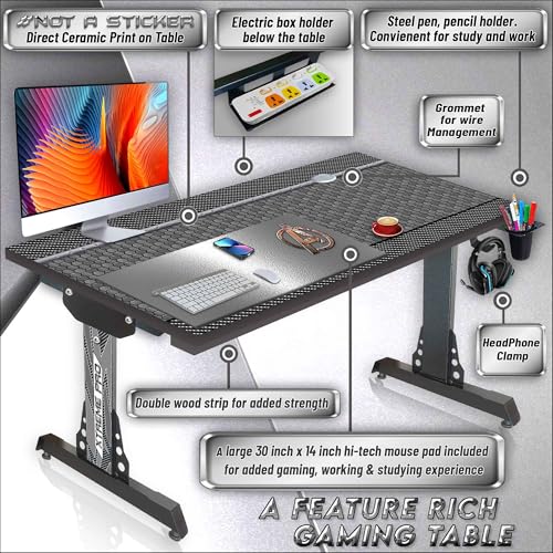 Image of Xtreme PRO Direct Theme Printed Computer Desk for Gaming, Work & Study. Large for PC, Dual Monitors, iMac, and Laptops. Metal & Engineered Wood. Black Stand Desk. 4 Feet-XPB4 (XPB4-HEX Carbon)