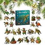 Meeresschildkröte Advent Weihnachten | 2D-Acryl-Feiertagsdekoration 24 Tage – Countdown-Kalender 2025, Meeresschildkröten-Anhänger, für Auto, Rückspiegel, Wand, Tür, Erwachsene, Kinder