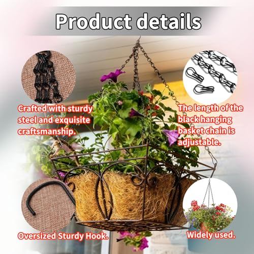 Miniatura 5 de Cadenas Colgantes De Metal 2 Unidades Para Macetas Colgantes Ajustables Negras, Soporta Hasta 5,9 Kg, Cadenas De Acero Para Colgar Plantas En Interior Y Exterior