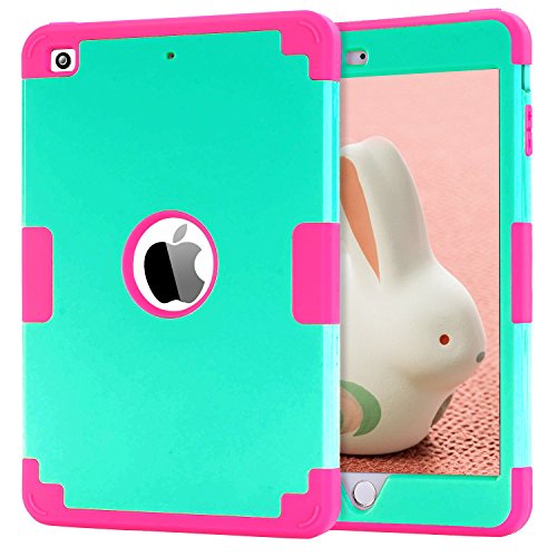 iPad Mini 2 Case,iPad Mini Case,iPad Mini 3 Case,iPad Mini Retina Case,BENTOBEN Anti-Slip Shock-Absorption Silicone PC High Impact Resistant Hybrid Three Layer Protective Case Cover Mint Green&Rose