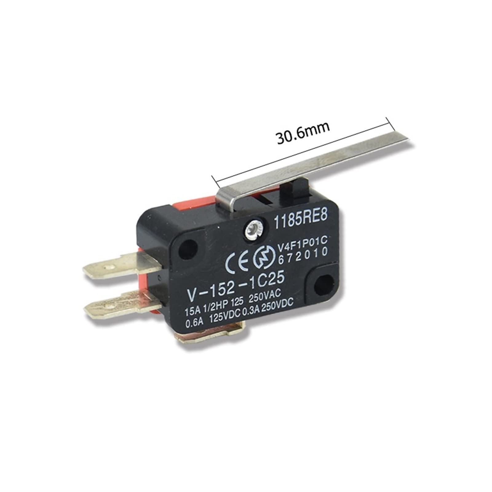 Interrupteur de position V-1C25 à levier momentané et roulette pour circuits électriques 15A