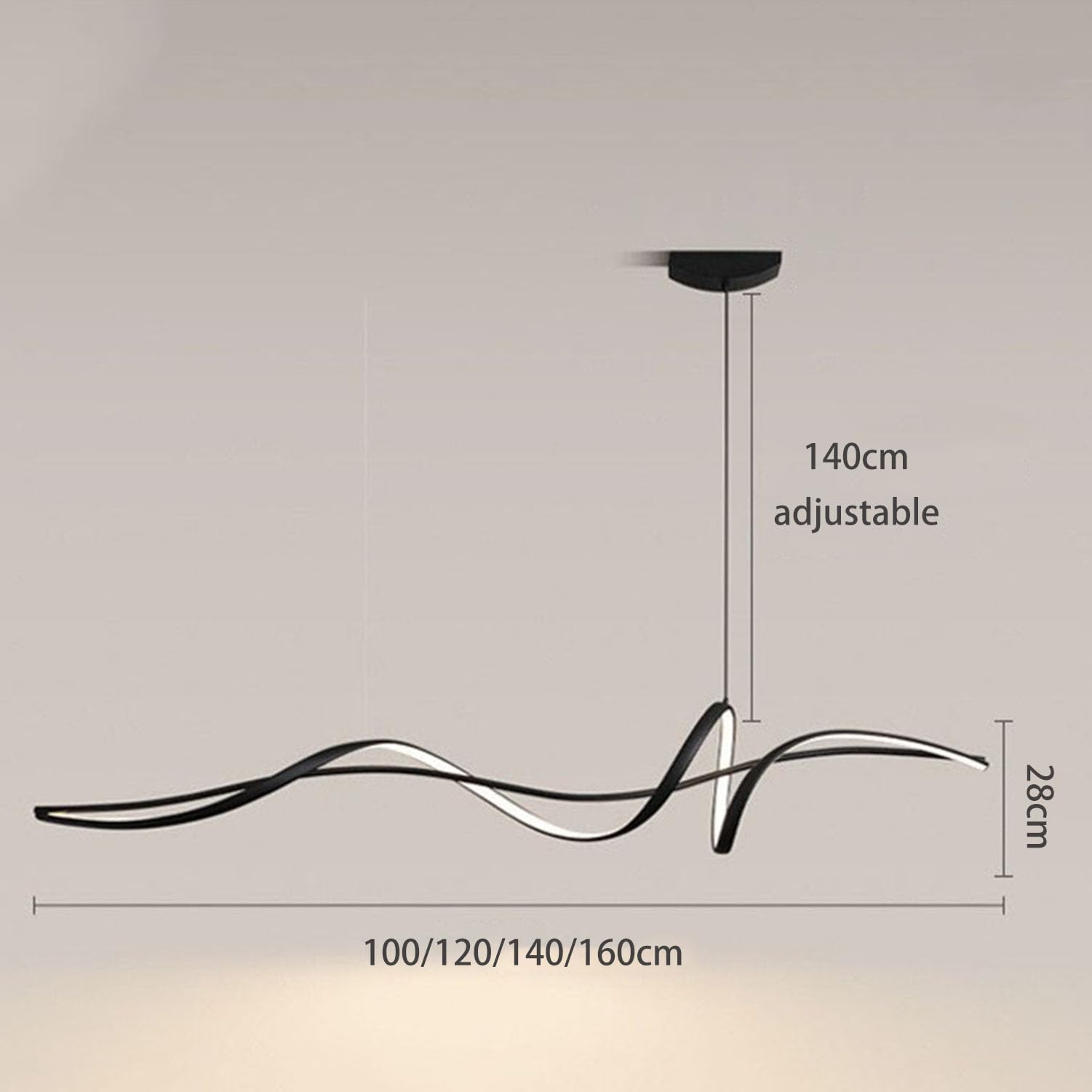 Lámpara Colgante LED Moderna para Comedor - Lámpara de Techo Regulable con Mando a Distancia | Ideal para Cocina, Oficina o Sala de Estar | Diseño Minimalista, Ahorro Energético (Negro, 120cm)