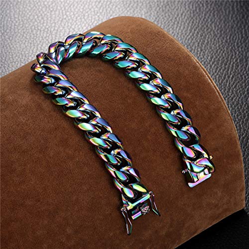 Rowin&Co Cuban Curb Chain Bracelets For Men Gold/Black/Rainbow Stainless Steel Miami Link Bracelet Chain, Hip Hop Style Link Chain, 15Mm, 8 8.5 9 Inchs. #TOP1