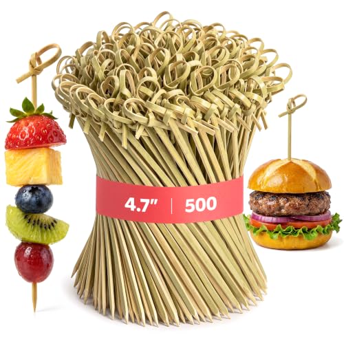 GUSTO 4.75 Inch Bamboo Cocktail Picks [500 Count] Fancy Knot Top Toothpicks for Appetizers, Sandwiches, Drinks & Garnishes (Formerly Comfy Package)