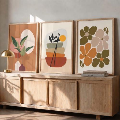 Image of kotart Home Decor Boho Painting Decorative Wall Art | Aesthetic Poster With Frame For Living Room Bed Room Hotel Wall Decor Digital Reprint Set of 3 (10X13 inch)
