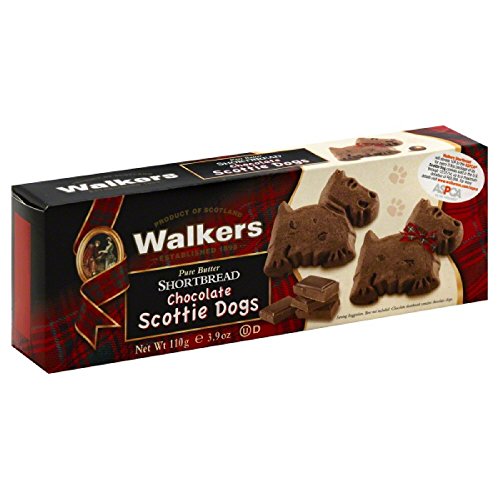 Walker's Shortbread Chocolate Scottie Dog Shaped Cookies, All-Butter Shortbread Cookies, 3.9 Oz Box