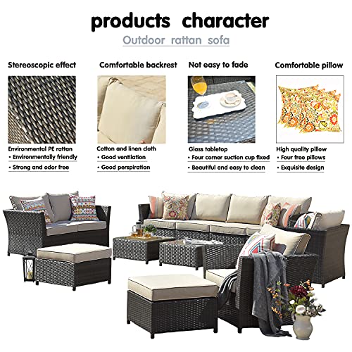 Xizzi Patio Furniture Set Outdoor Sectional Sofa No Assembly Required 12 Pieces All Weather Wicker Conversation Set With Furniture Covers And 4 Pillows,12 Pcs Beige Cushion #TOP4