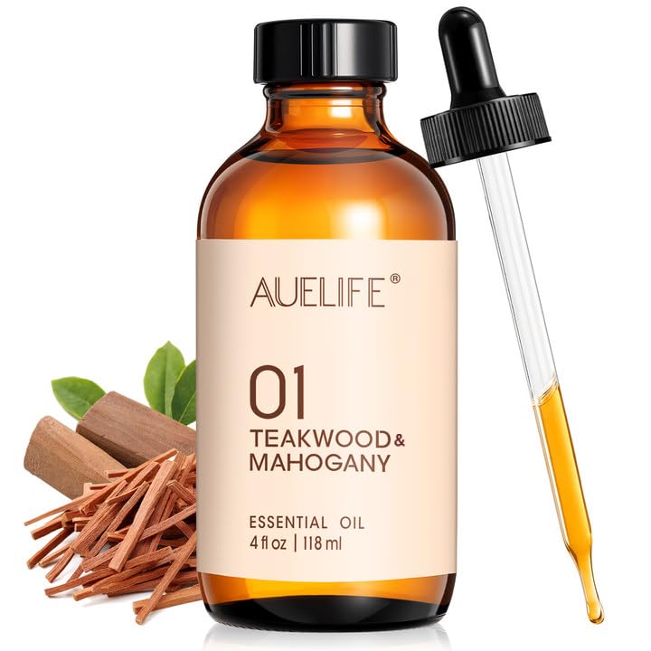 Teakwood & Mahogany Essential Oil Fragrance Oil for Diffusers & Candle Making 118ml (4 fl oz) Large Bottle Long Lasting Wood Scent Oil for Home Fragrance Soap & DIY