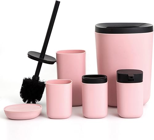 Juego de 6 accesorios de baño completo, soporte para cepillos de dientes, dispensador de jabón, cubo de basura de basura, jabonera, taza para