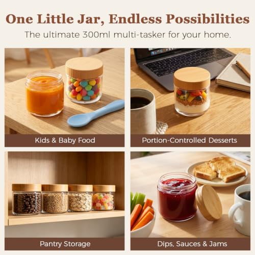 Image of ComSaf Overnight Oats Containers with Lids 10 oz, Small Glass Jars 4 Pack