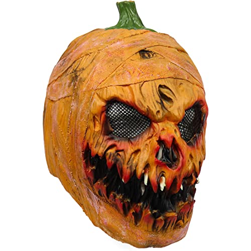SanNELChEL Tête de citrouille d'Halloween, masque de monstre de citrouille effrayant, masque en latex pour fête d'Halloween, costume de cosplay Cover