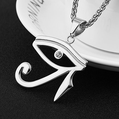 HZMAN CZ Eye of Horus Egypt Protection Pendant on Stainless steel Necklace (Silver) by HZMAN - Used condition - Image 2