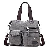 Gindoly Damen Canvas Handtasche Groß Modisch Umhängetasche Multi Tasche Schultertasche Hobo für Reisen Schule Shopping und Arbeit (Grau)