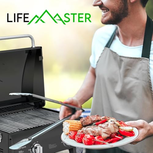 Black Portable Gas Grill, Dual 10,000 BTU Burners, 275 Sq.In Cooking Space, Push-to-Start Ignition, Wind-Proof Lid with Built-in Thermometer, Perfect for Camping Tailgates & Backyard BBQ Cookouts