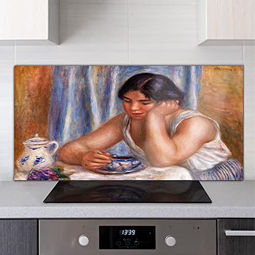 Crédence de cuisine en verre trempé 140x70 cm motif femme de café - 3