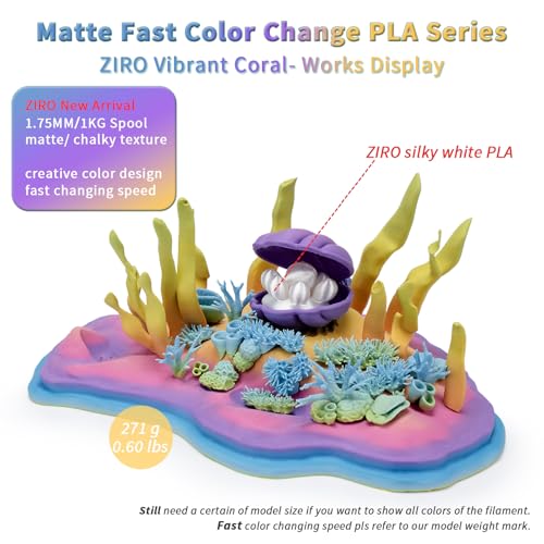 Image of ZIRO Fast Color Changing PLA, Matte Multi Colors Filament 1.75mm, No-Shine Rainbow 3D Printer Filament, Dimensional Accuracy + /-0.03mm, Fit Most 3D Printers, 1KG / 2.2lbs Spool, Vibrant Coral