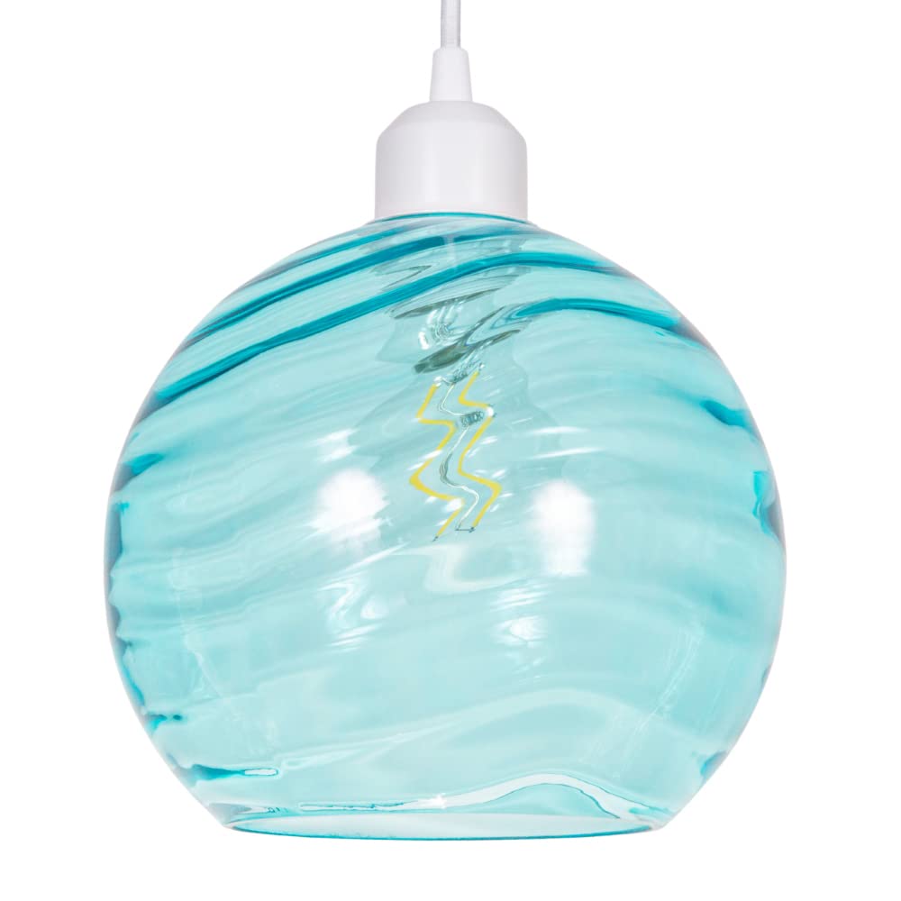 Rackhams Light Modern Designer Teal Circular Ribbed Glass Non Electric Pendant Lamp Shade