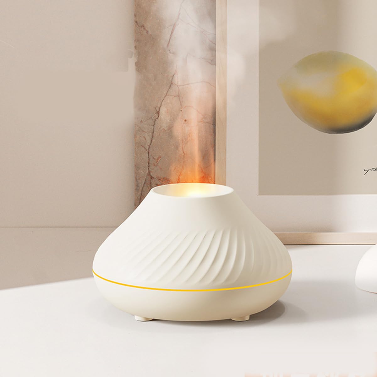 ZDAYOZ Simulation Flame Aromatherapy Machine USB Small appliance Air Humidifier Colorful Flame Aromatherapy Machine (Beige)