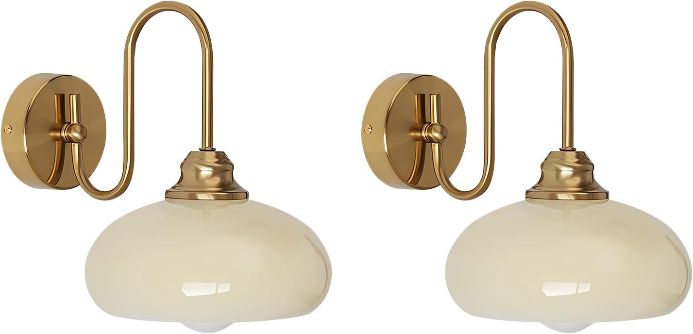 KCO Lighting Brass Gold Wall Sconces Set of 2 Mid Century Glass Wall Sconces Set of Two Modern Globe Wall Light Round Wall Light Bedroom Fixtures 2 Pack