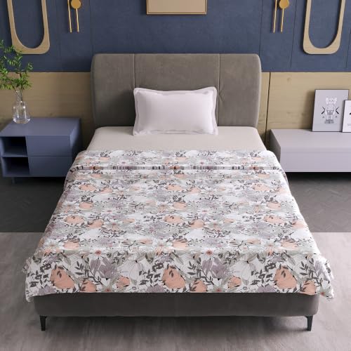 Image of Divine Casa 100% Cotton Reversible Single Bed Dohar | Lightweight AC Blanket | Soft & Breathable Quilt | 210 x 140 CM, Floristry Slate & Coral