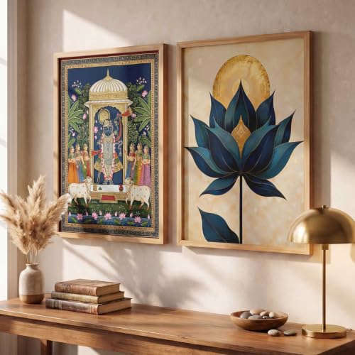 Image of HOTHOUSE Madhubani Art Wall Painting Traditional Home Decoration With Frame For Living Room Bed Room Hotel Wall Decor Digital Reprint Set of 2 (14X20 inch)