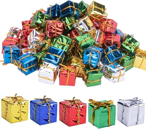 60 PCS Deko Geschenkpäckchen, Miniatur Weihnachtsdeko Geschenkbox, Bunte Kleine Deko Weihnachten, Mini Geschenkboxen Weihnachten, Miniatur Weihnachtsdekoration für Christbaumschmuck Dekoration (C)