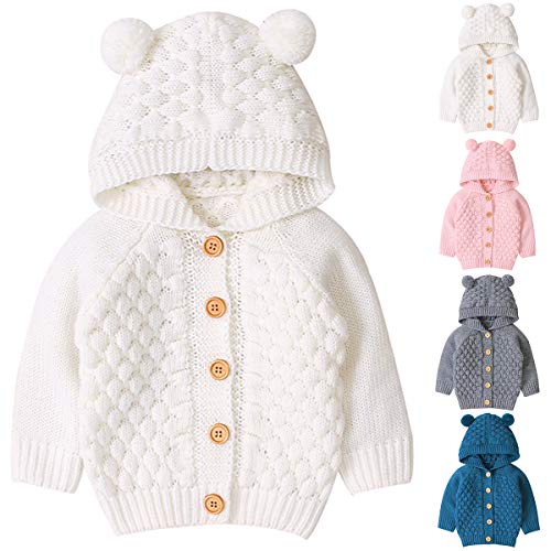 Tianhaik Baby Boy Girl Cardigan Sweater Jackets Coat Spring Knitted Sweatshirts Button-up Hooded Outerwear (12-18M) Beige