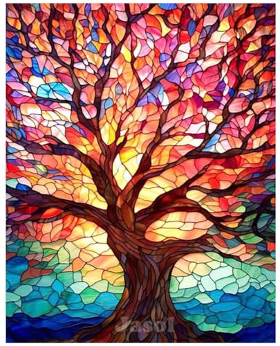 Image of Jasol Diamond Painting Kit, 40x30 Cms, Full Drill, 5D Crystals, Home Wall Decor Gift Set (Tree By God M45617)