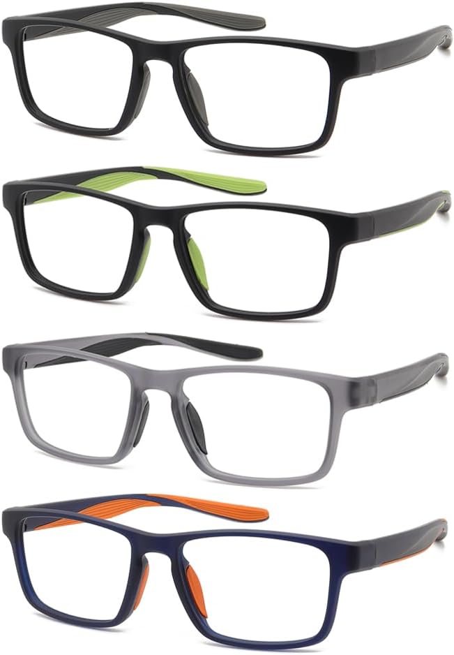 4 Pack Sport Reading Glasses for Women & Men, Computer Blue Light Blocking Comfort Fit Anti-Glare Readers - Image 3