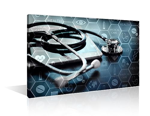 Image of TUMOVO 1 Panel Poster Medical Network Black and White Wall Art Medicine Concept with Modern Laptop Pictures Wall Decor for Living Room Medical Wall Decor for Bedroom Framed Ready to Hang (12 inch Wx18 H)