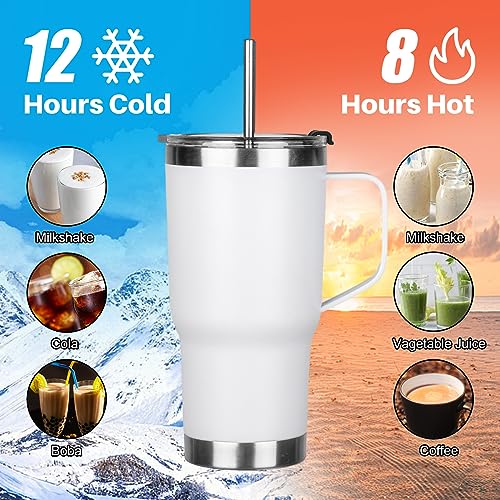 Image of 20 oz Tumbler with Handle, Stainless Steel Insulated Tumblers with Lid and Straw, Double Wall Vacuum Insulated Tumbler, Leak-proof, Insulated Travel Mug Coffee Cup for Cold and Hot (White)