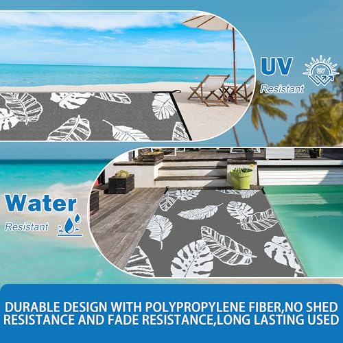 Image of Outdoor Reversible Rugs, Plastic Straw Area Mats, Modern Large Floor Rugs for RV, Patio, Backyard, Deck, Picnic, Beach, Trailer, Camping (Light Gray, 5'x8')
