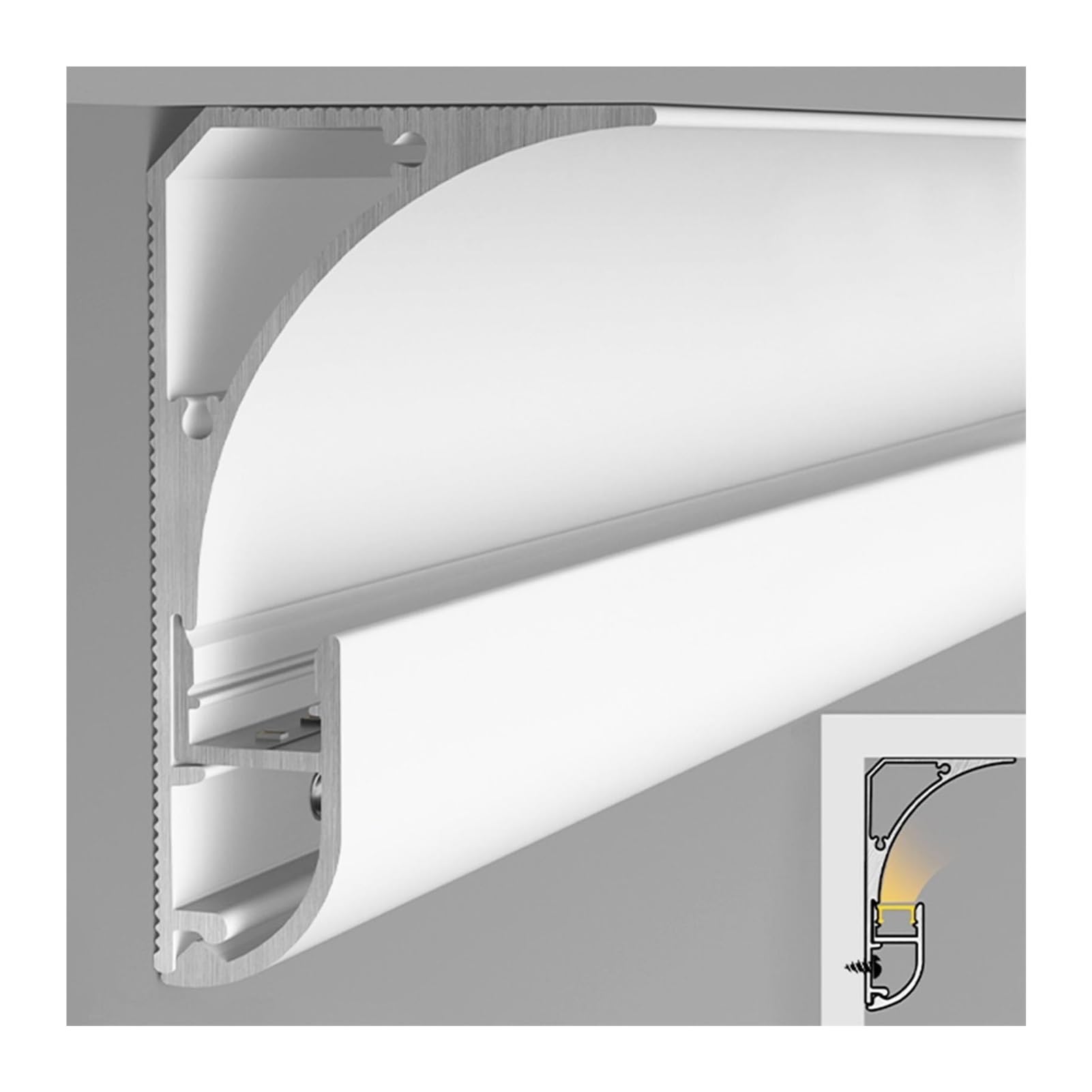 Moldura de cornisa LED aluminio difusor iluminación indirecta 3 metros