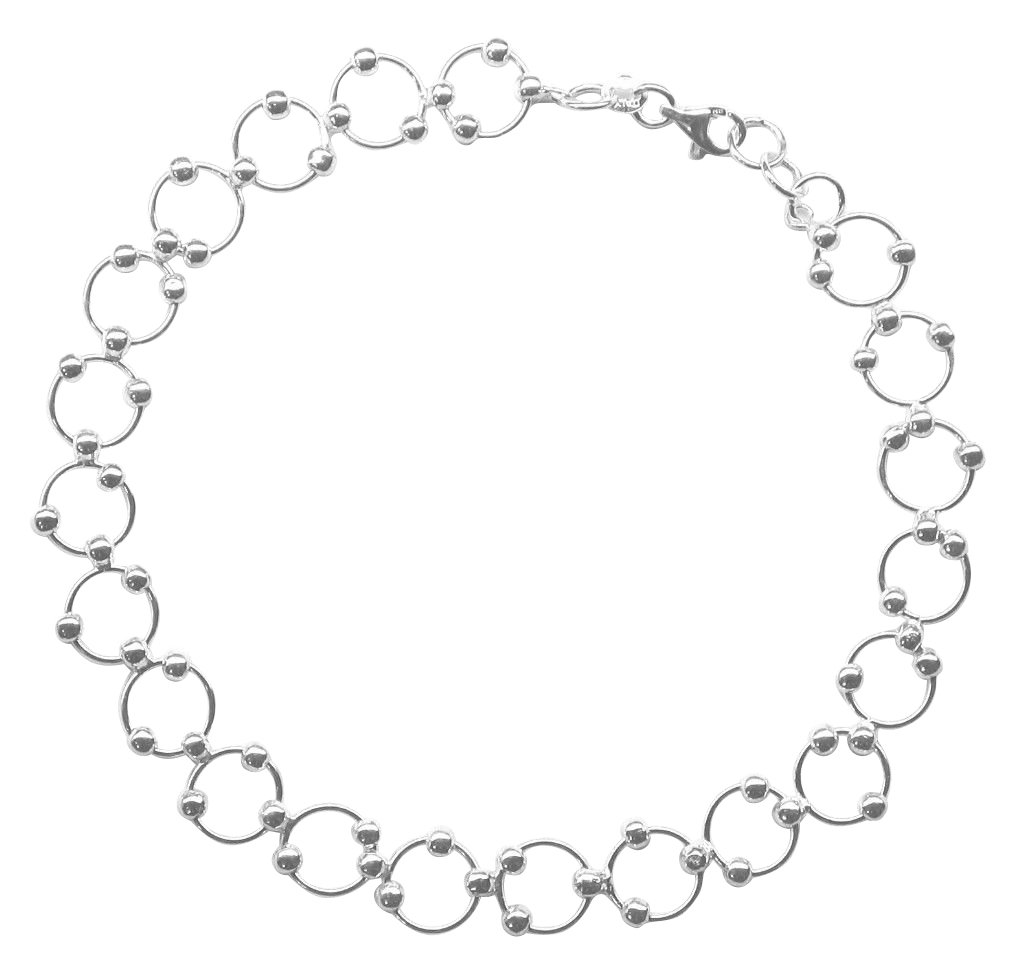 Sterling Silver 8-inch Comfortable Hoop & Bead (Beaded Circle Link) Bracelet - Summer Jewelry