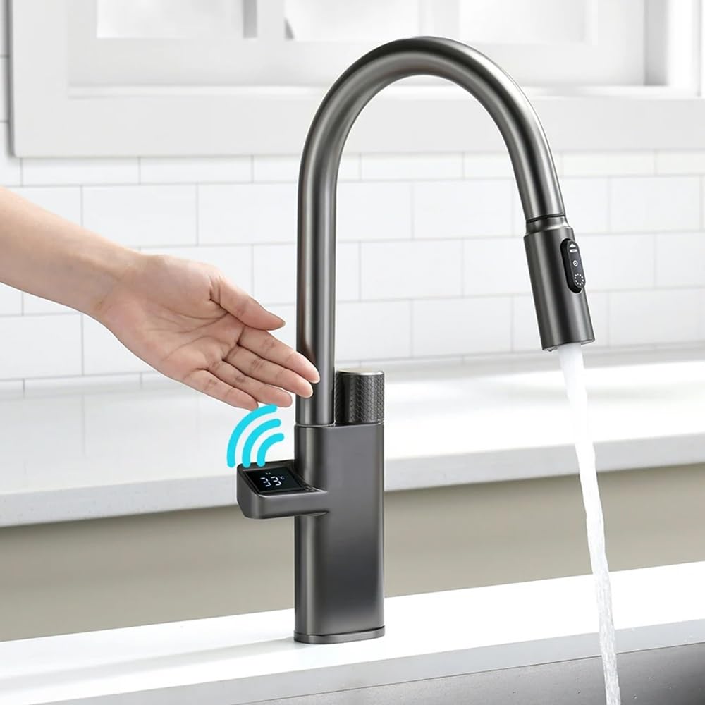 Bateria kuchenna z wyciąganą wylewką, bateria zlewozmywakowa z funkcją Smart Touch i 3-trybowym wyświetlaczem cyfrowym, bateria zlewozmywakowa z mieszaczem do wody zimnej,