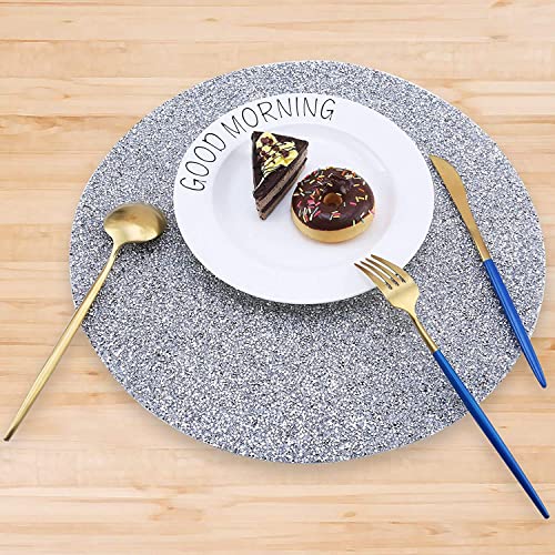 Nibiru NCBR_01 1Pcs Silver Sparkle Crushed Rhinestone Placemat Round Glam Decorative Table Mats thumb #5