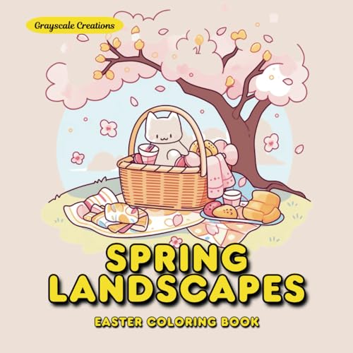 50 Easter Spring Landscapes Coloring Book Pages: Easter Activity, Cozy Kawaii Style, Easy Coloring, Bold Lines for Adults & Seni