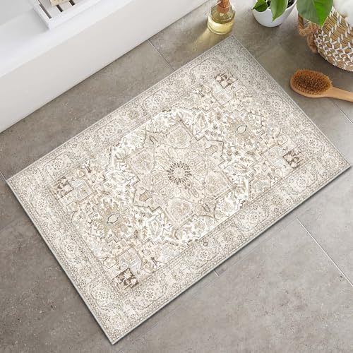 Tapete decorativo 2x3 ligero y lavable beige miniatura 2
