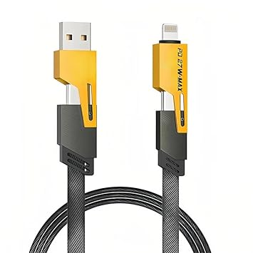 4 in 1 Braided Fast Charging Cable 65W | Quad 1.5m Rugged Design Multiport | Type C to Lightning | Type C to USB A | Compatible for iPhones, iPads,Tablets,MacBooks and Android Devices