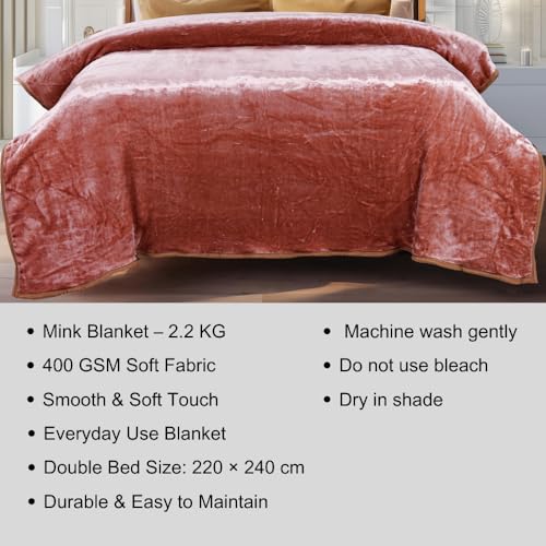 Image of ABRAZO 470 GSM Dual Season Mink Blanket 2.5 KG for AC Room & Mild Winter | Reversible Solid Color | Double Bed 220x240 cm Soft Blanket /Dohar /Quilt /Comforter - Camelia Pink