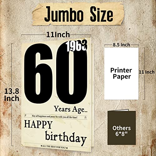Image of Vintage Large 60th Birthday Card, 60th Birthday Gift for Men Women, 60th Birthday Decorations, 60th 1963 Birthday Gifts Ideas for Dad Mom, Jumbo 60 Year Old Greeting Card for Wife and Husband