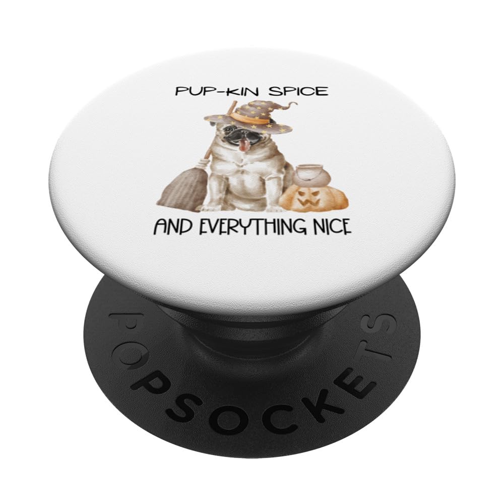Cute Halloween Costume for Dog and Pug Lover "Pup-kin Spice" PopSockets Swappable PopGrip, Black