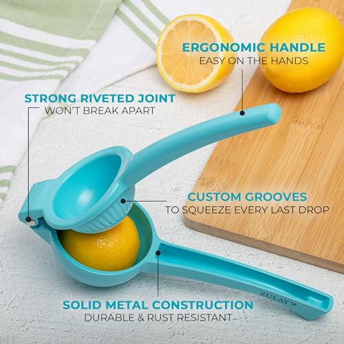 Image of Zulay Premium Quality Metal Lemon Squeezer, Citrus Juicer, Manual Press for Extracting the Most Juice Possible - Light Blue