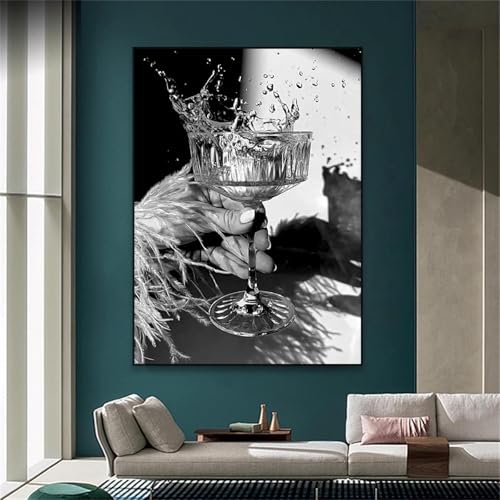 Art mural minimaliste cocktail whisky affiche de bar vintage noir et blanc grande toile