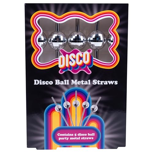 Image of Fizz Creations Disco Ball Metal Straws. Set of Five Metal Party Straws. Reusable Straws Great for Parties. Cocktail Accessories.