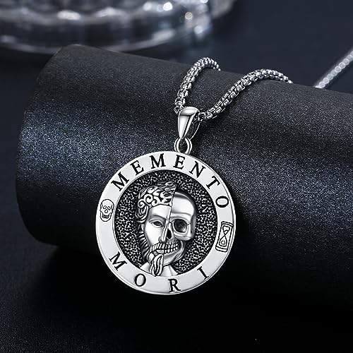 JUSTKIDSTOY Memento Mori Necklace 925 Sterling Silver Marcus Aurelius Skull Pendant Necklace Stoic Reminder Necklace Jewelry Gifts for Men Women2