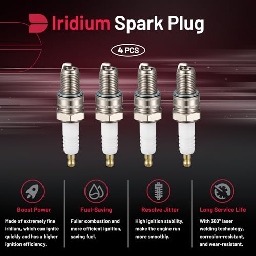 Image of BDFHYK BR8ES Iridium Spark Plugs Compatible with Honda 1976-2002 for Yamaha 1982-2006 for Kawasaki 1980-2003 for Suzuki 50cc 125cc 300cc 750cc 1000cc 1986-1989 Engine Replacement for 5422, Set of 4