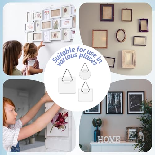 Image of 60 Pack Adhesive Picture Hanger, Foamboard Picture Hanging Hooks Without Nails, Plate Holders for Photo Frame Plate Wall Art Decor 3 Sizes