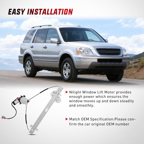Image of Nilight Power Window Regulator with Motor Assembly Replacement for Honda Pilot 2003 2004 2005 2006 2007 2008, Front Driver Side, 748-129