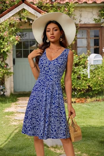 Image of HUHOT Womens Sleeveless V Neck Dress with Pocket Summer Beach Midi Flared Tank Dress